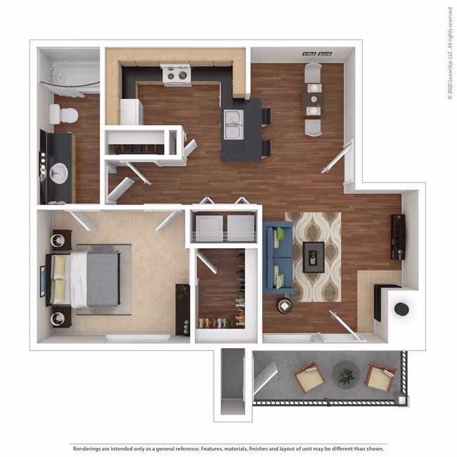 1 Bed 1 Bath 739 SqFt (659 Net) 0535 floor plan